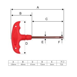 T20 T25 T30 S2 Steel Plastic T Handle Tool Torx Key Torx Wrench