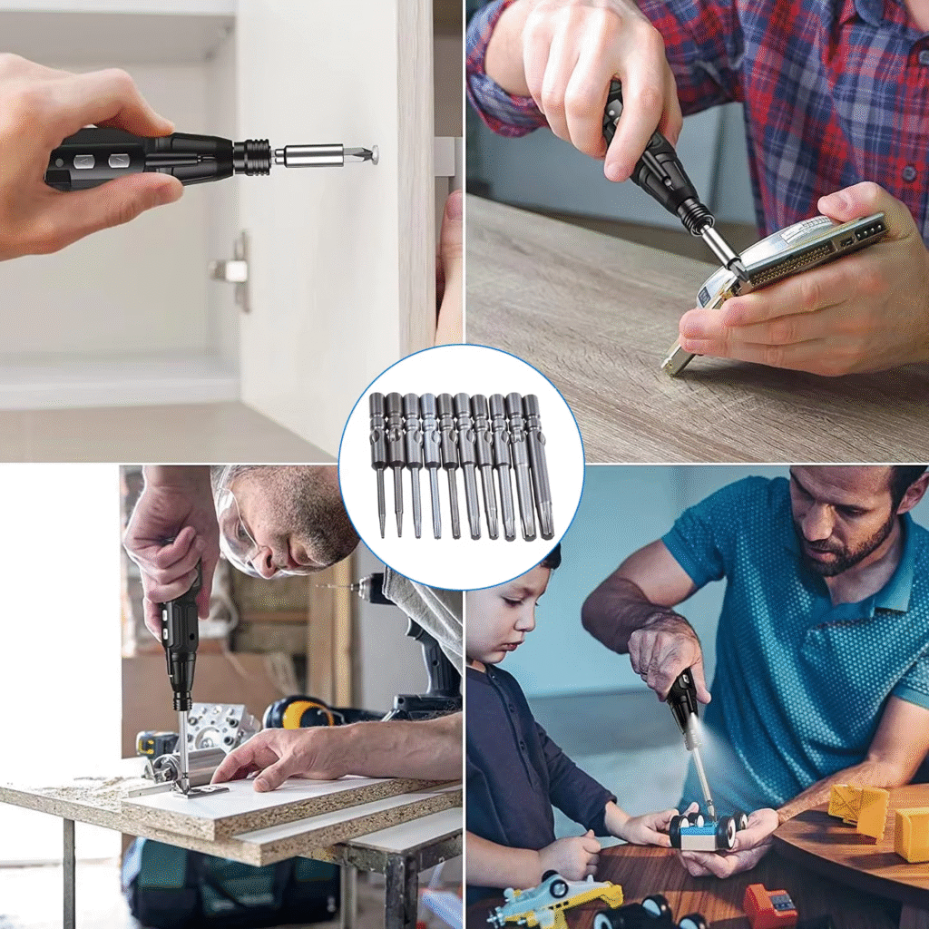 Screwdriver bits are used for repairing mobile phones, furniture, and toys