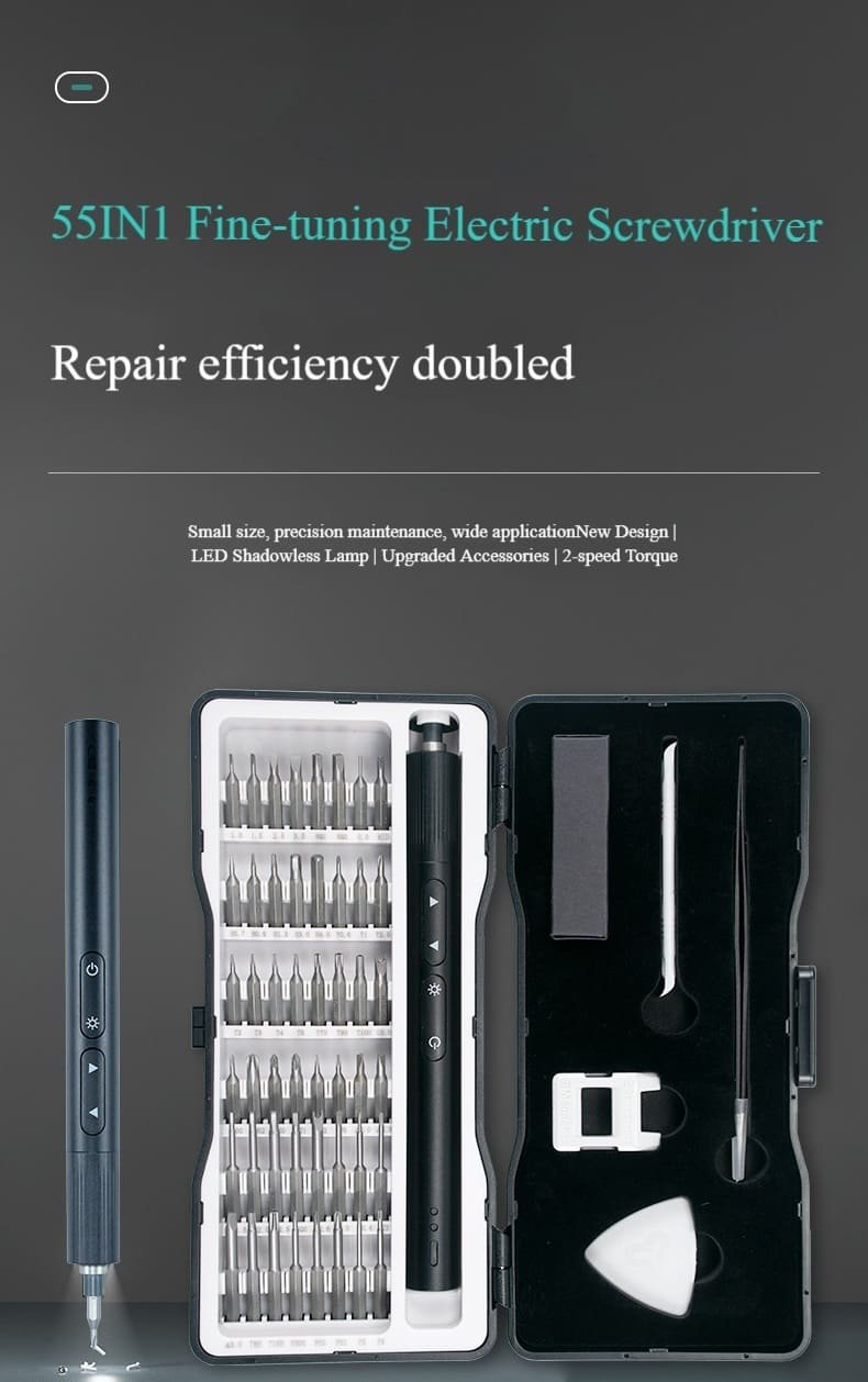55 in1 Magnetic Type-C Rechargeable 2-speed Torque Electric Screwdriver Set